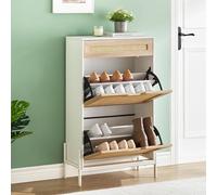 Garvee Zapatero Estrecho con 2 Solapas y 1 cajón, Cajones Abatibles y Estantes Ajustables, Mueble Delgado para Entrada Pasillo o Porche, para 14 Pares Botas y Tacones, Color Blanco, 60x24x102 cm