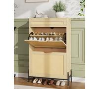 Garvee Zapatero Estrecho con 2 Solapas, Zapatero con 4 estantes, Patas de Metal, Organizador Oculto Independiente para Entrada y Sala de Estar, 60 X 24 X 102 cm, Madera Natural