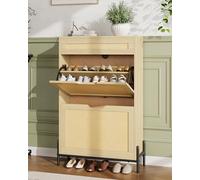 Garvee Zapatero Estrecho con 2 Solapas, Zapatero con 4 estantes, Patas de Metal, Organizador Oculto Independiente para Entrada y Sala de Estar, 60 X 24 X 102 cm, Madera Natural