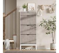Garvee Zapatero Estrecho con 3 Solapas, 1 cajón pequeño, Zapatero con 3 estantes Ajustables, Estrecho para Entrada - 61 x 24 x 141 cm, Color Contraste (Blanco + Gris)