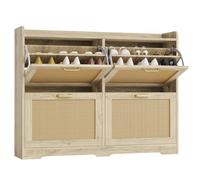 Garvee Zapatero Estrecho con 4 cajones, Zapatero de Entrada Moderno de ratán abatibles y estantes Ajustables, Estructura de Madera Transpirable y Tiradores metálicos, 105x23.5x81.5cm, Color Madera