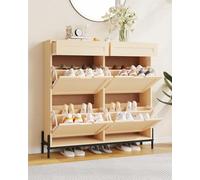 Garvee Zapatero Estrecho con 4 Solapas, Zapatero con 8 estantes, Patas de Metal, Bohemio Estrecho para Entrada/Recibidor, 100x24x102 cm, Color Madera Natural