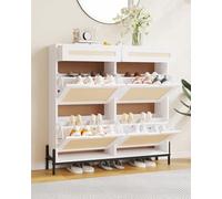 Garvee Zapatero Estrecho con 4 Solapas, Zapatero con 8 estantes, Patas de Metal, Bohemio Estrecho para Entrada/Recibidor, 100x24x102 cm, Color Blanco&Madera Natural