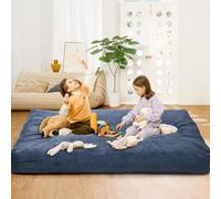 GarveeHome 2-in-1 Convertible Bean Bag Chair to Queen Bed - Memory Foam Filler, Washable Corduroy Cover - Navy Blue, Queen Size (Ball: 48" D x 27" H, Mattress: 80" x 60" x 10")