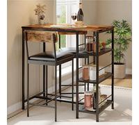 GarveeHome 3-Piece Modern Dining Set for 2 with Wine Rack & Upholstered Bar Stools - Space-Saving Dinette for Small Kitchen, Apartment or Pub - Tiger Wood