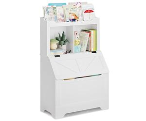 GarveeHome 3-Tier Kids Wooden Bookcase and Large Toy Organizer - Child-Safe Bookshelf with Turn Over-Style-Top Lid and Toy Chest - Perfect for Playroom, Bedroom, Nursery, Kindergarten -White