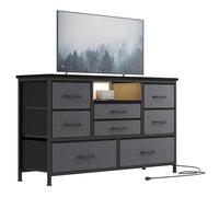 GarveeHome 8-Drawer TV Stand Dresser with Power Outlets & LED Lighting for 55" TVs - Wide Storage Console Table for Bedroom, Living Room - Dark Gray