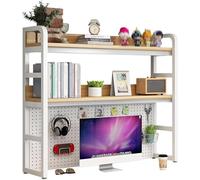 GarveeHome Adjustable 3-Tier Desk File Cabinet - Metal & Wood Office Organizer Shelf - Durable Storage Rack for Study, Office, Dorm - 95cm Tall Bookcase - Color: Brushed Oak