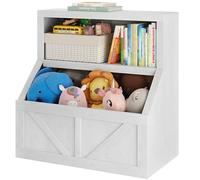 GarveeHome Ahorro de Espacio - Estantería Infantil de Madera con 2 Niveles - Organizador Resistente para Juguetes y Libros - Apta para Dormitorio, Sala de Juegos o Aula - Color Blanco Antiguo