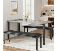 GarveeHome Ahorro de Espacio y fácil Montaje - Conjunto de Comedor para 4 Personas - Mesa Rectangular con 2 Bancos tapizados