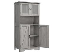 GarveeHome Alacena de Cocina con Puertas de Vidrio Templado - Estantes Ajustables - Gran Capacidad - para Cocina, baño, salón o Entrada - Gris, 60x30x128 cm