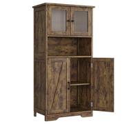 GarveeHome Alacena de Cocina con Puertas de Vidrio Templado - Estantes Ajustables - Mueble Moderno y Espacioso - para Cocina, baño, salón o Entrada - Marrón, 60x30x128 cm