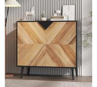 GarveeHome Aparador Buffet Moderno de 80 cm con estantes y Puertas - Gabinete de Almacenamiento Multifuncional Independiente para Comedor, salón o Entrada Consola o Mueble Auxiliar -Walnut+Black