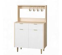 GarveeHome Aparador Buffet Moderno para Comedor - Puertas Acanaladas y 2 Cajones - Estantes Ajustables - Consola Auxiliar De Madera Resistente - Diseño Minimalista - Acabado Natural