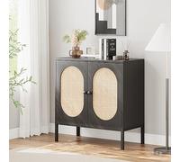 GarveeHome Aparador de ratán con 2 puertas de ratán y madera, estantes ajustables, patas metálicas, 80 cm de ancho, armario de almacenamiento buffet para pasillo, entrada, salón, cocina - B