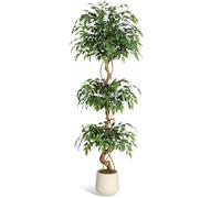 GarveeHome Árbol Ficus Artificial Grande 180 cm con Tronco Curvo - Planta Decorativa De Interior Ultrarealista Sin Mantenimiento con Maceta De Cemento Estable para Salón, Oficina, Verde Natural
