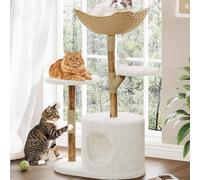 GarveeHome Árbol Rascador Moderno para Gatos Grandes - Madera De Lujo - Postes Rascadores, Plataformas, Cesta De Mimbre y Cama Elevada - Ideal para Múltiples Gatos De Interior, Two Branch