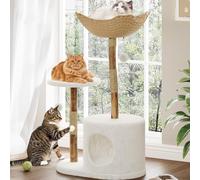 GarveeHome Árbol Rascador Moderno para Gatos Grandes - Madera De Lujo - Postes Rascadores, Plataformas, Cesta De Mimbre y Cama Elevada - Ideal para Múltiples Gatos De Interior, One Branch