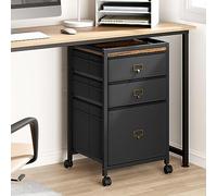 GarveeHome Archivador Móvil Oficina - Cajonera De Tela para A4 y Carta. Estructura De Metal y Tela Rústica. Ideal para Teletrabajo Bajo Mesa. Incluye Ruedas con Frenos y Diseño Compacto