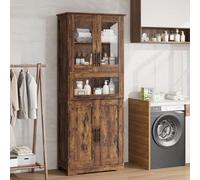 GarveeHome Armario Alto De Baño, Armario De Baño De 5 Niveles con 4 Puertas De Cristal y Estante Ajustable, Armario Alto con Kit Antivuelco para Salón, Baño y Cocina,170x60x30cm