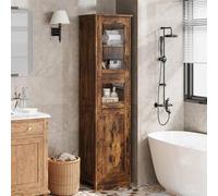 GarveeHome Armario Alto De Baño, Armario De Baño De 5 Niveles con 4 Puertas De Cristal y Estante Ajustable, Armario Alto con Kit Antivuelco para Salón, Baño y Cocina,170x40x30cm