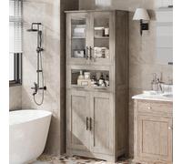 GarveeHome Armario Alto De Baño, Armario De Baño De 5 Niveles con 4 Puertas De Cristal y Estante Ajustable, Armario Alto con Kit Antivuelco para Salón, Baño y Cocina,170x60x30cm