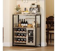 GarveeHome Armario para vino, armario industrial 70 x 35 x 92 cm, botellero ajustable con soporte de cristal, armario para cocina, comedor, salón, mueble de bar de café - B