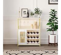 GarveeHome Armario para vino con iluminación LED, armario de bar industrial 70x35x92 cm, estante para vino ajustable con soporte para vasos para cocina, comedor, salón, mueble de cafetería - C