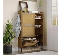 GarveeHome - Armario para Zapatos de ratán con 3 cajones abatibles, estantes Ajustables - Mueble Estrecho de Entrada o Pasillo - Montaje fácil - Mango metálico Natural