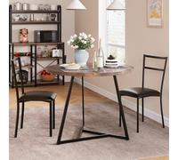 GarveeHome Bistrot Compact - Juego de Mesa Redonda (80 cm, 80 cm), Color Gris rústico + 2 sillas tapizadas, Ahorro de Espacio para Estudio/pequeños Espacios (Llave en Mano)