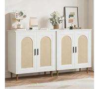 GarveeHome Buffet mit 2 Schiebetüren - Küchenkommode aus Holz und MDF/PB - moderner, natürlicher Look - vielseitiges Sideboard für Esszimmer, Flur Oder Eingangsbereich - Weiß