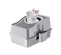 GarveeHome Caja de Arena de Acero Inoxidable con Tapa, Caja de Arena Cerrada con Alfombrilla de Arena para Gatos y Cuchara, bandejas de Arena Extra Grandes de Cara Alta para Gatos, fácil de Limpiar