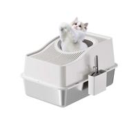 GarveeHome Caja de Arena de Acero Inoxidable con Tapa, Caja de Arena Cerrada con Alfombrilla de Arena para Gatos y Cuchara, bandejas de Arena Extra Grandes de Cara Alta para Gatos, fácil de Limpiar
