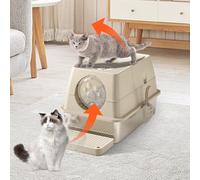 GarveeHome Caja de Arena Grande de Acero Inoxidable para Gatos con Tapa, configuración de 2 Puertas, Inodoro Alto Cerrado para Gatos Grandes, fácil de Limpiar, Caja de Arena con Pedal de Filtro de