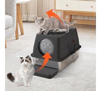 GarveeHome Caja de Arena Grande de Acero Inoxidable para Gatos con Tapa, configuración de 2 Puertas, Inodoro Alto Cerrado para Gatos Grandes, fácil de Limpiar, Caja de Arena con Pedal de Filtro de