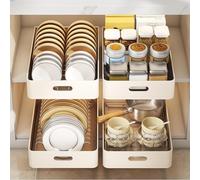 GarveeHome Cajón telescópico extensible con escurreplatos para platos, estante de cocina para guardar platos y botellas, ahorra espacio para el armario bajo y el fregadero, sin taladrar, incluye
