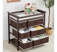 GarveeHome Cambiador de pañales moderno de madera con 6 cajones - Colchoneta incluida - Almacenamiento amplio y multifuncional - Ideal para recién nacidos y guardería - Color marrón