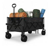 GarveeHome Carro De Jardín Plegable Alta Capacidad 300L - Carro Multiusos con Ruedas Todoterreno 360° y Freno, Mango Telescópico, Lona Oxford 600D Impermeable, para Camping Playa Compras, Negro