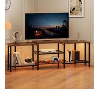 GarveeHome Centro de Entretenimiento esquinero para TV hasta 75'' - Estantes Abiertos - Luces LED y Tomas de Corriente - Consola rústica para Sala o Dormitorio - Color Vintage
