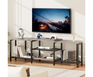 GarveeHome Centro de Entretenimiento esquinero para TV hasta 75'' - Estantes Abiertos - Luces LED y Tomas de Corriente USB - Gris