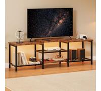 GarveeHome Centro de Entretenimiento Vintage para TV hasta 75 Pulgadas - Estantes Abiertos - Tomacorriente y Luces LED - Consola de Almacenamiento para Sala o Dormitorio - clásico marrón