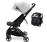 GarveeHome Cochecito de bebé portátil - Se pliega como mochila - Cuna de viaje con toldo y ventana - Arnés de 5 puntos - Cesta de almacenaje grande - Para todo terreno