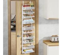 GarveeHome Commercial Over-the-Door 10-Tier Spice Rack Organizer, Adjustable Metal Door-Hanging Shelves, No-Drill Space-Saving Back-of-Door Storage for Pantry/Kitchen/Bathroom - White - Color: White
