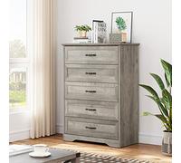 GarveeHome Cómoda con 5 cajones, 80 x 40 x 112 cm, aparador con vetas de madera, armario de cocina estrecho para dormitorio, salón, pasillo, oficina