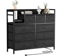 GarveeHome Cómoda de 9 cajones para recibidor - Gran Capacidad, Estructura Robusta de Metal y Madera, Estante Integrado, estación de Carga, Patas Ajustables