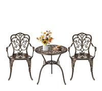 GarveeHome Conjunto Bistró De 3 Piezas para Exterior - Mesa y Sillas De Aluminio Fundido Resistentes a La Intemperie - Orificio para Sombrilla - Ideal para Patio, Jardín, Balcón y Piscina