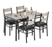 GarveeHome Conjunto Compacto de Comedor para 4 Personas - Mesa y sillas tapizadas, diseño ahorrador de Espacio, Estructura metálica, Protectores de Esquina, Cocina pequeña, Gris, 1+4