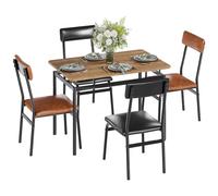 GarveeHome Conjunto de Comedor para 4 Personas - Mesa Rectangular de Madera y Metal con Tablero marrón - 4 sillas tapizadas en PU (2 marrón + 2 Negro)