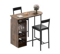 GarveeHome Conjunto Moderno de Mesa y 2 sillas de Bar con Asientos tapizados en Cuero PU - Estante Triple para vinos - Soporte para Copas - Ahorra Espacio Cocina, Comedor o Home Bar