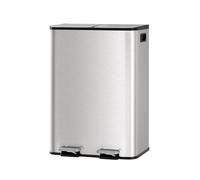 GarveeHome Cubo basura cocina sistema separación residuos 2 compartimentos pedal metálico tapa cierre suave reciclaje residuos orgánicos cubos interiores extraíbles (Color acero inoxidable, 2 x 30 L)